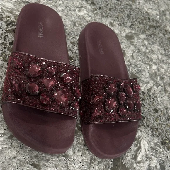 Michael Kors Women's Jeweled Slide Sandals in Wine - Picture 1 of 3